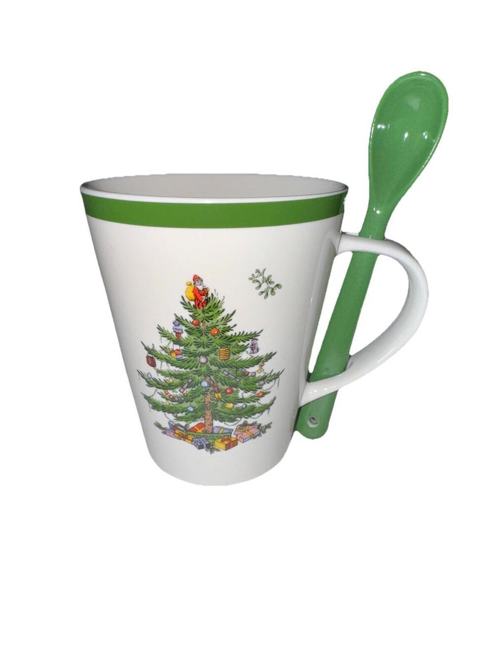 Spode Christmas Tree Mug and Spoon Set 14 Fl Oz New/Never Used